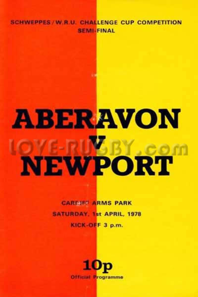 1978 Aberavon v Newport  Rugby Programme