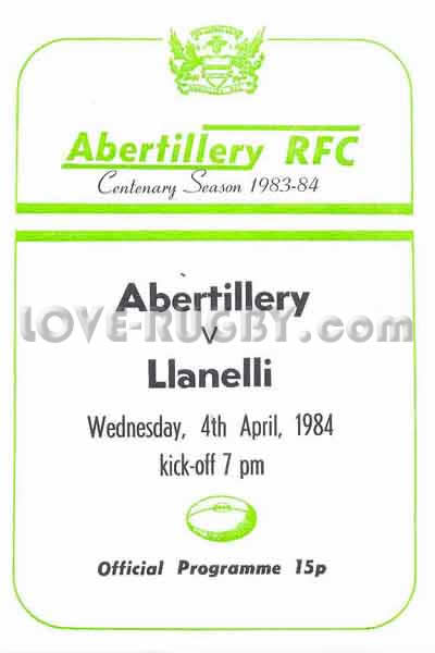 1984 Abertillery v Llanelli  Rugby Programme