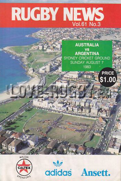 1983 Australia v Argentina  Rugby Programme