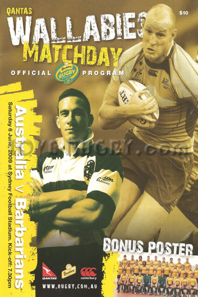 2009 Australia v Barbarians  Rugby Programme
