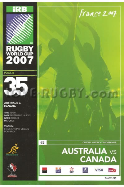 2007 Australia v Canada  Rugby Programme