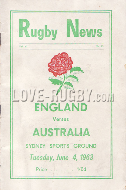 1963 Australia v England  Rugby Programme