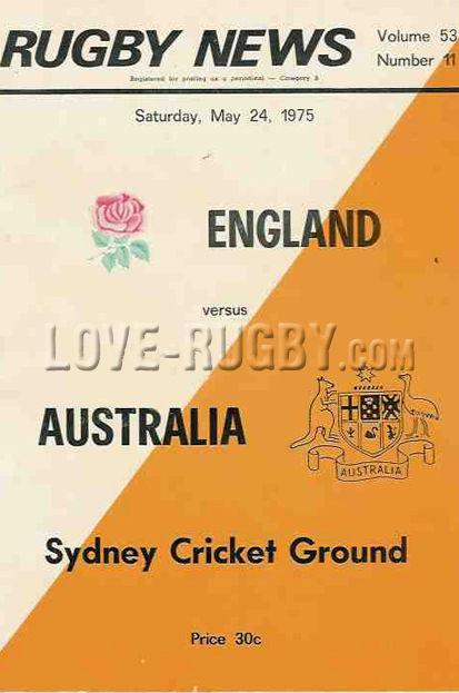 1975 Australia v England  Rugby Programme