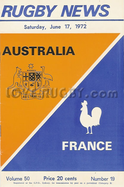 1972 Australia v France  Rugby Programme
