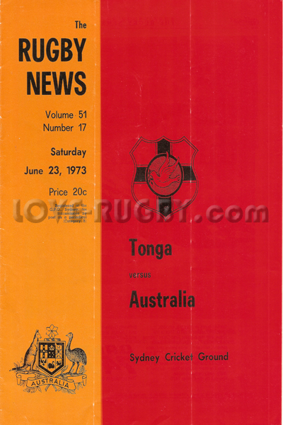 1973 Australia v Tonga  Rugby Programme