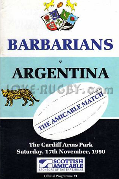 1990 Barbarians v Argentina  Rugby Programme