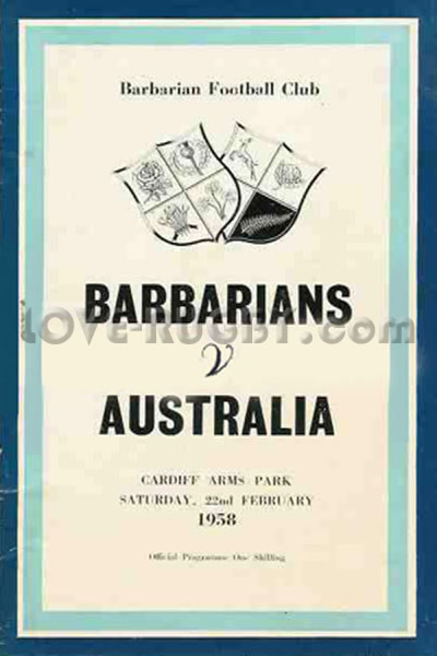 1958 Barbarians v Australia  Rugby Programme