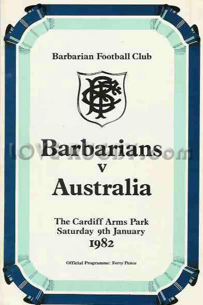 1982 Barbarians v Australia  Rugby Programme