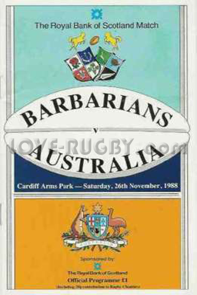1988 Barbarians v Australia  Rugby Programme