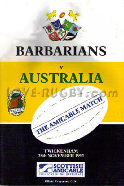 1992 Barbarians v Australia  Rugby Programme