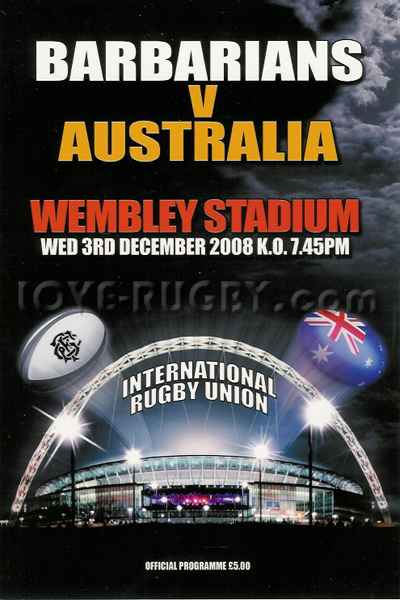 2008 Barbarians v Australia  Rugby Programme