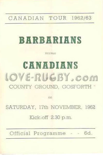 1962 Barbarians v Canada  Rugby Programme