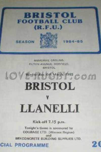 1985 Bristol v Llanelli  Rugby Programme
