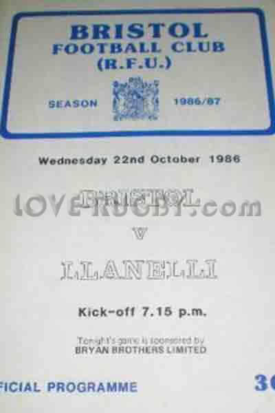 1986 Bristol v Llanelli  Rugby Programme