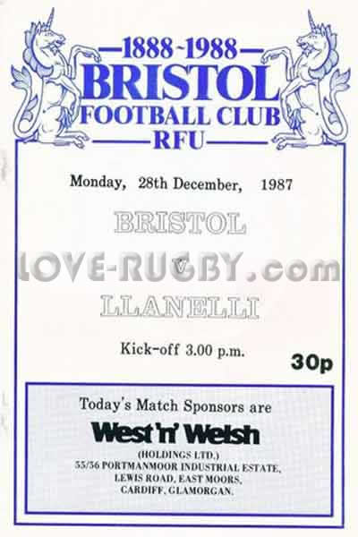 1987 Bristol v Llanelli  Rugby Programme
