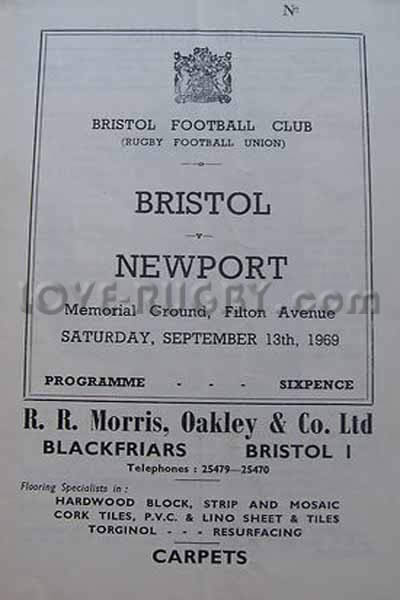 1969 Bristol v Newport  Rugby Programme