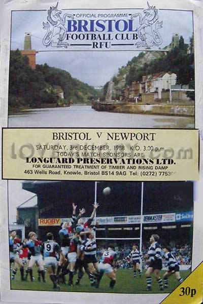1988 Bristol v Newport  Rugby Programme