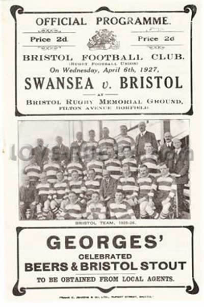 1927 Bristol v Swansea  Rugby Programme