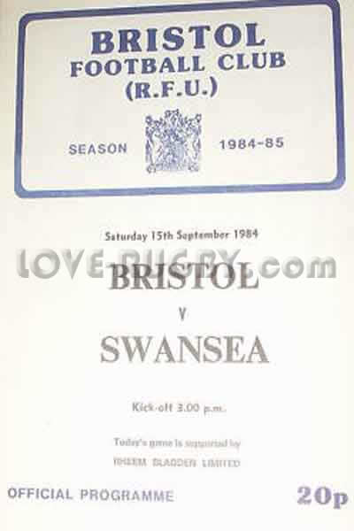 1984 Bristol v Swansea  Rugby Programme
