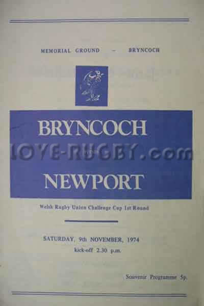 1974 Bryncoch v Newport  Rugby Programme