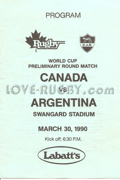 1990 Canada v Argentina  Rugby Programme
