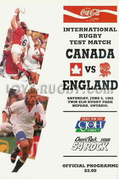 1993 Canada v England  Rugby Programme