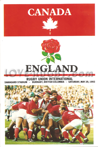 1993 Canada v England  Rugby Programme