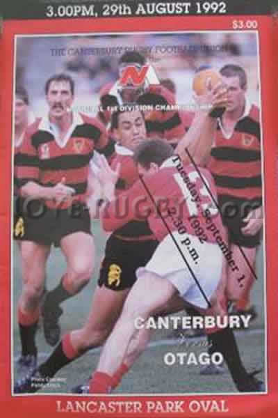 1992 Canterbury v Otago  Rugby Programme