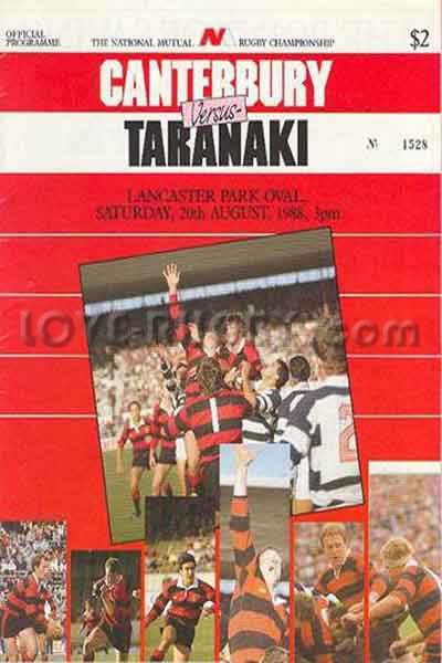1988 Canterbury v Taranaki  Rugby Programme