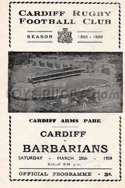 1959 Cardiff v Barbarians  Rugby Programme