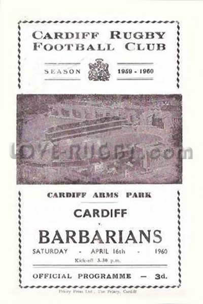 1960 Cardiff v Barbarians  Rugby Programme