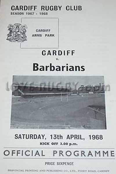 1968 Cardiff v Barbarians  Rugby Programme