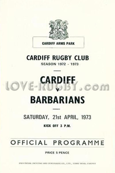 1973 Cardiff v Barbarians  Rugby Programme