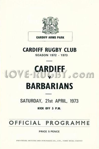 1973 Cardiff v Barbarians  Rugby Programme