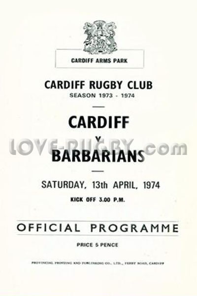 1974 Cardiff v Barbarians  Rugby Programme