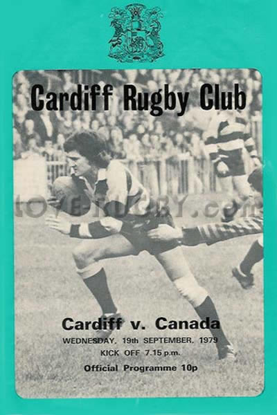 1979 Cardiff v Canada  Rugby Programme