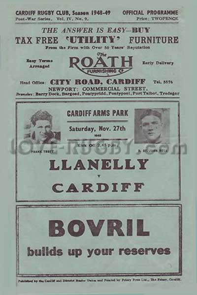 1948 Cardiff v Llanelli  Rugby Programme