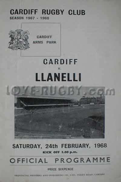 1968 Cardiff v Llanelli  Rugby Programme