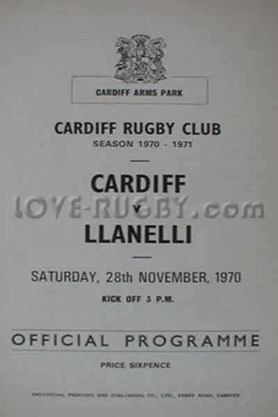 1970 Cardiff v Llanelli  Rugby Programme