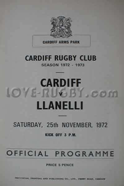 1972 Cardiff v Llanelli  Rugby Programme