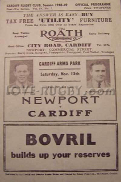 1948 Cardiff v Newport  Rugby Programme