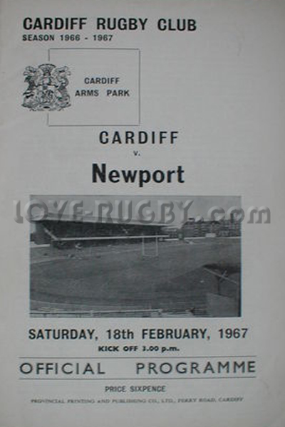 1967 Cardiff v Newport  Rugby Programme