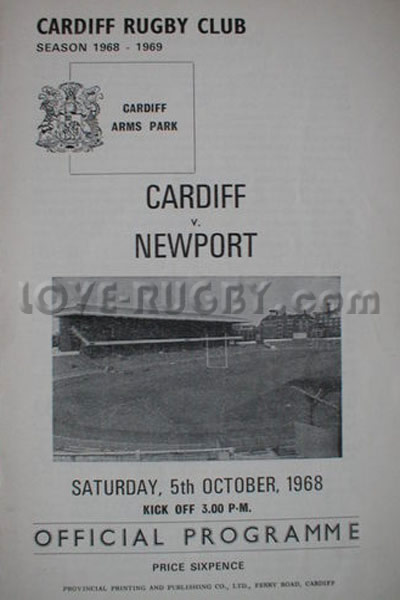 1968 Cardiff v Newport  Rugby Programme