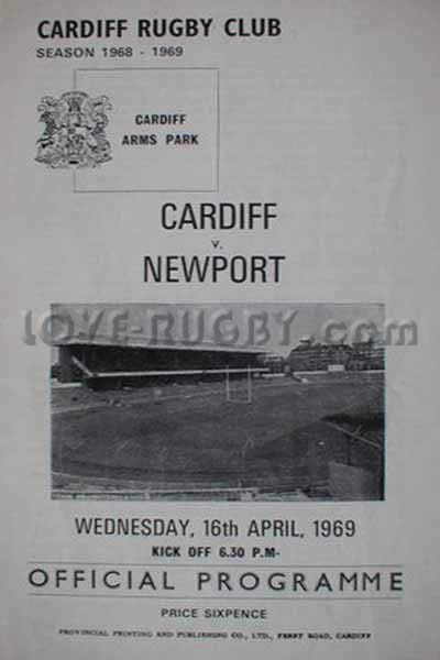 1969 Cardiff v Newport  Rugby Programme