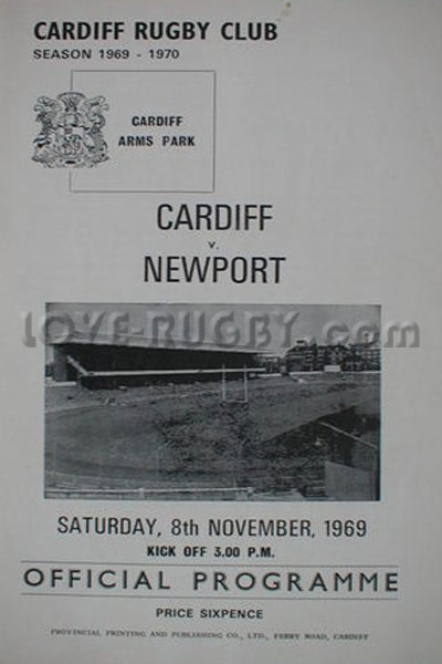 1969 Cardiff v Newport  Rugby Programme