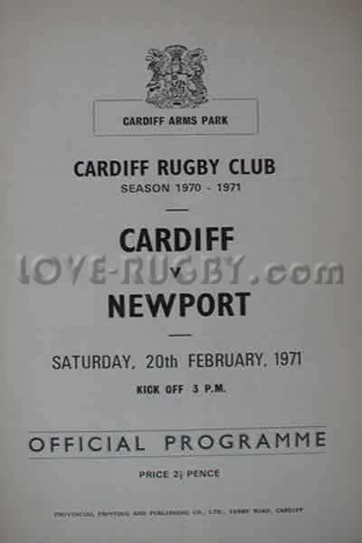 1971 Cardiff v Newport  Rugby Programme