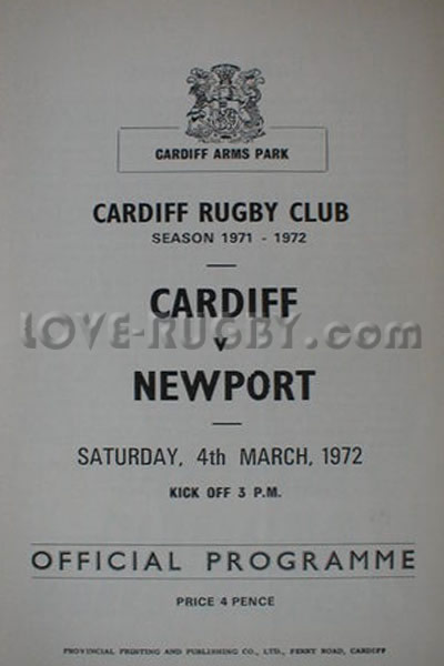 1972 Cardiff v Newport  Rugby Programme