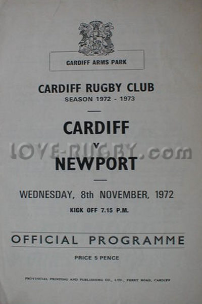 1972 Cardiff v Newport  Rugby Programme