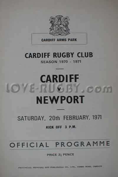 1971 Cardiff v Swansea  Rugby Programme
