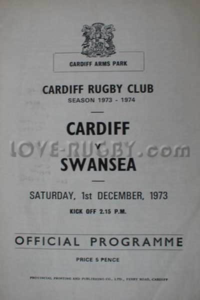 1973 Cardiff v Swansea  Rugby Programme